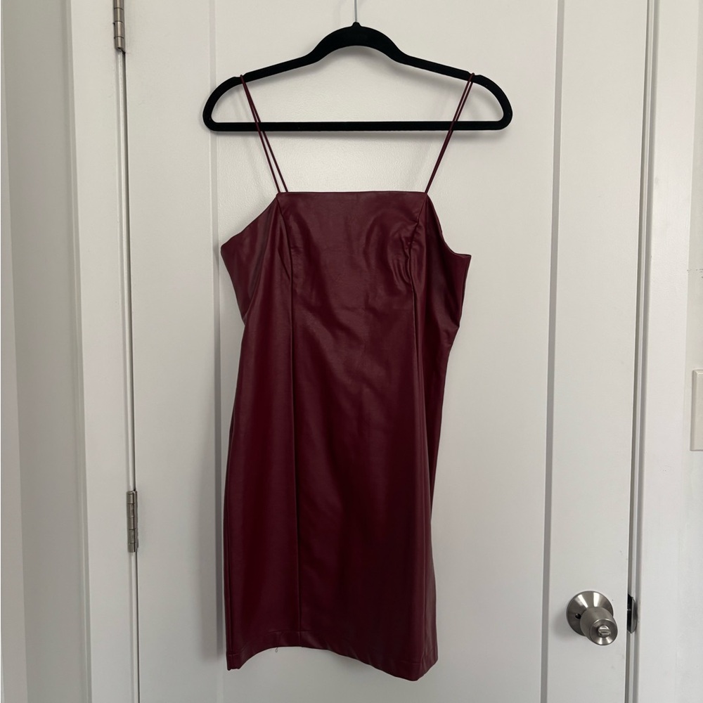 Burgundy Leather Spaghetti Strap Dress